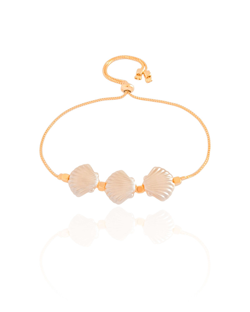 Pulseira Concha Pérola Fecho Gravata Banhado a Ouro 18K
