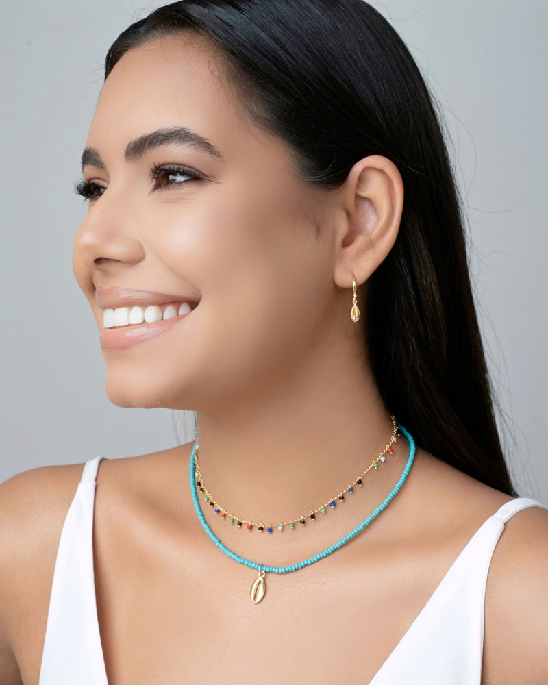 Choker Miçanga Verde Água Búzio Banhado a Ouro 18K