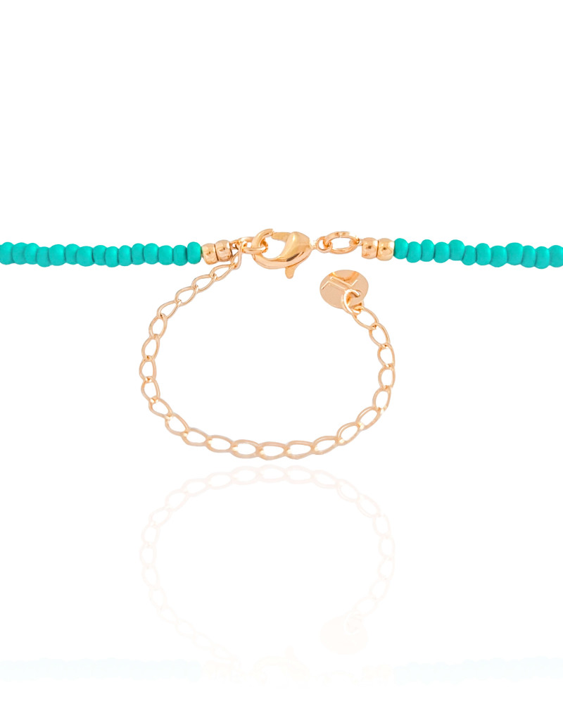 Choker Miçanga Verde Água Búzio Banhado a Ouro 18K