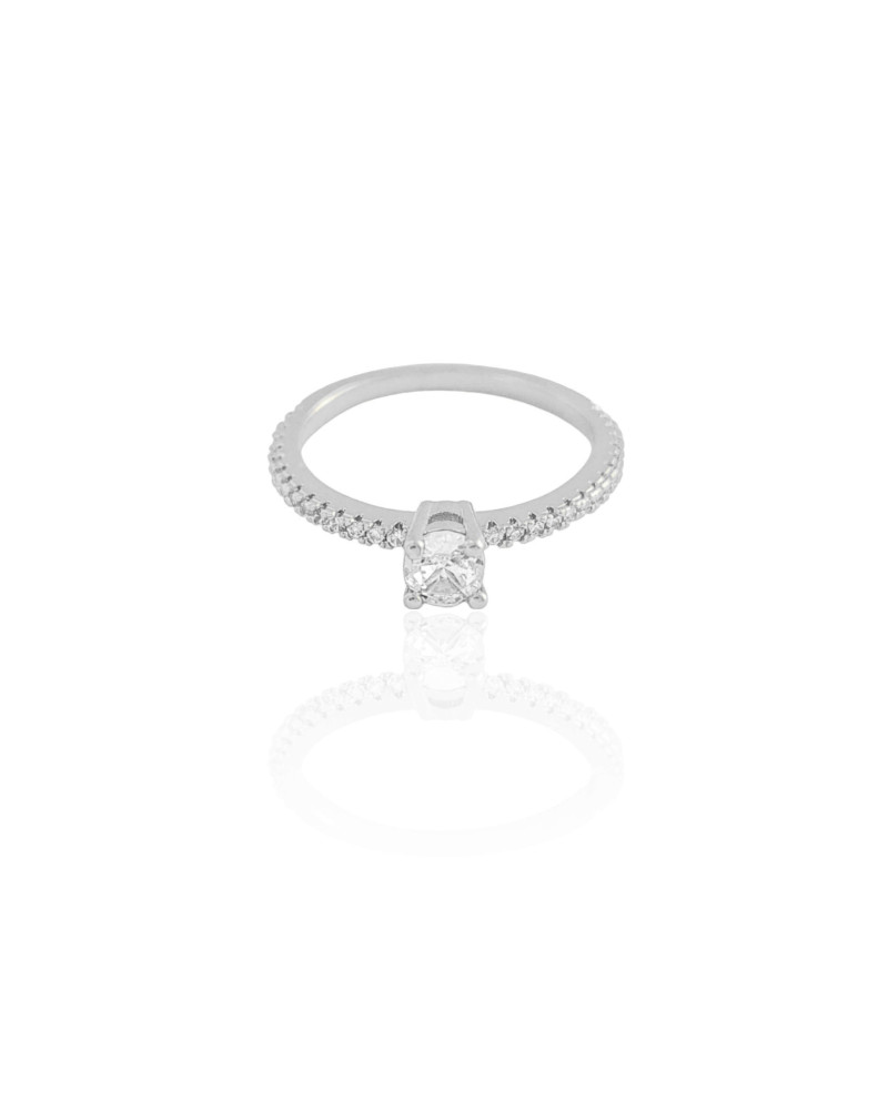 Anel Ponto de Luz Cravejado Tamanho 15 Ródio Branco