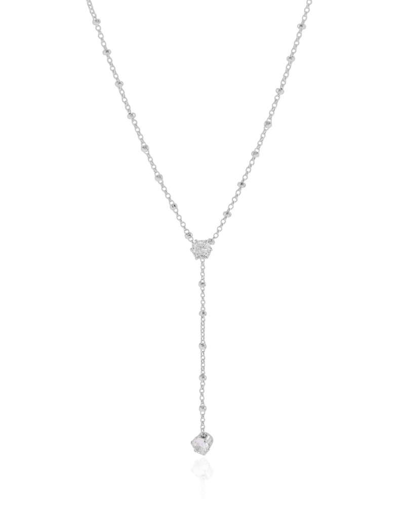 Gargantilha Gravata Bolinhas Pontos de Luz Cristal Ródio Branco