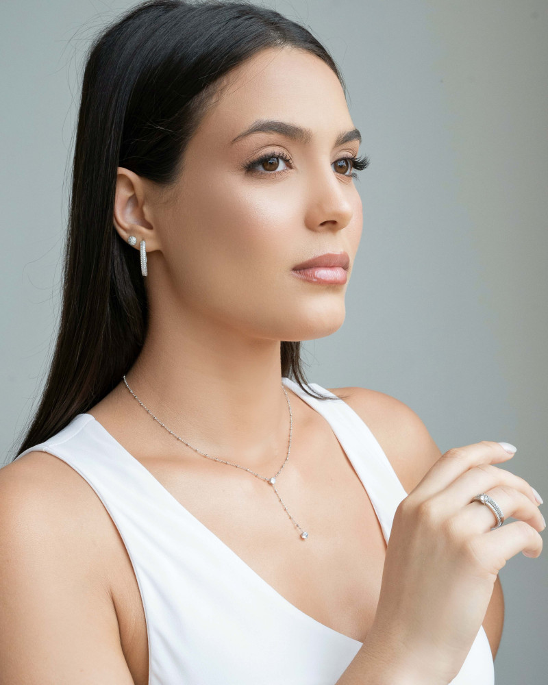 Gargantilha Gravata Bolinhas Pontos de Luz Cristal Ródio Branco