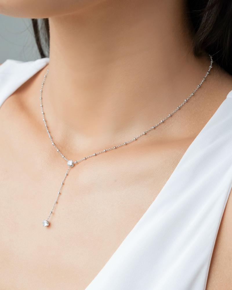 Gargantilha Gravata Bolinhas Pontos de Luz Cristal Ródio Branco