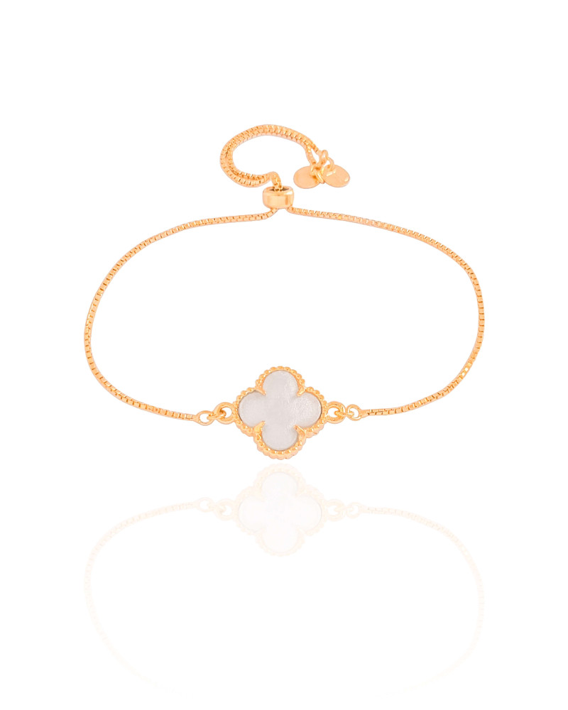 Pulseira Trevo Madrepérola Fecho Gravata Banhado a Ouro 18K