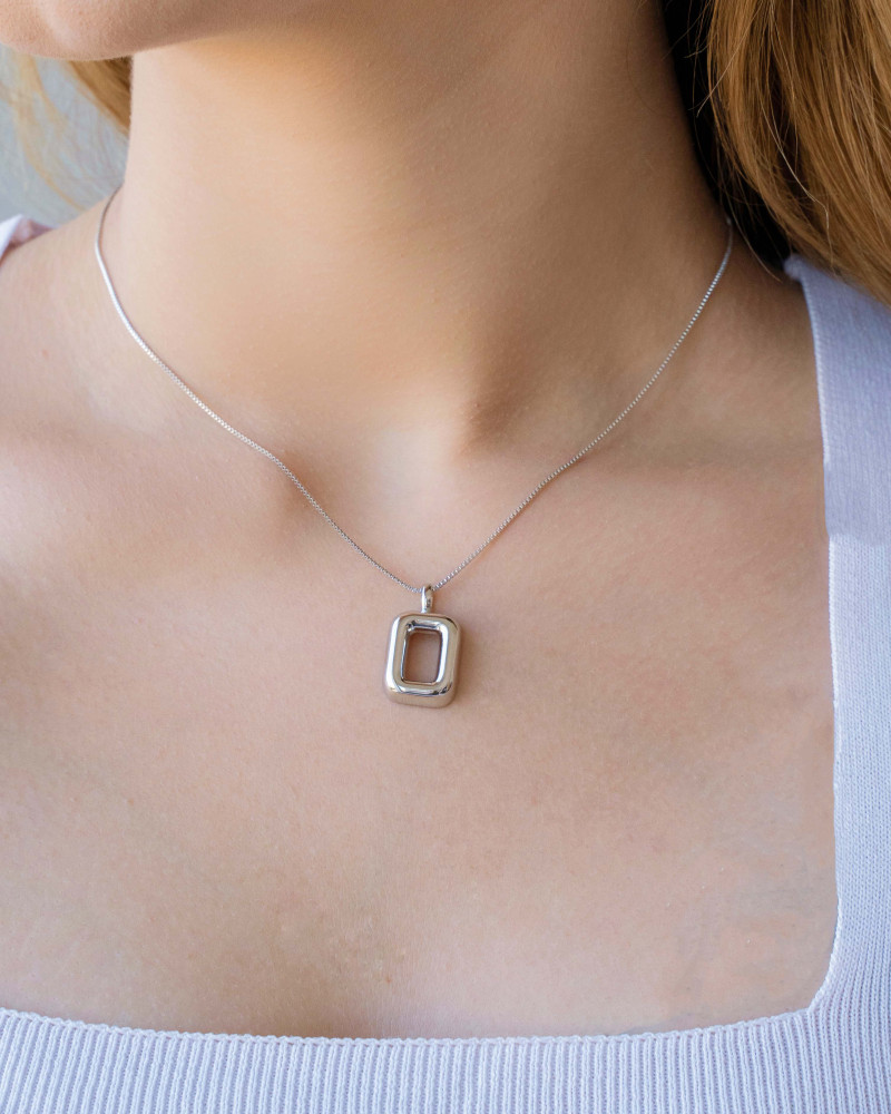 Gargantilha Veneziana Retângulo Vazado Liso Ródio Branco - 40 cm