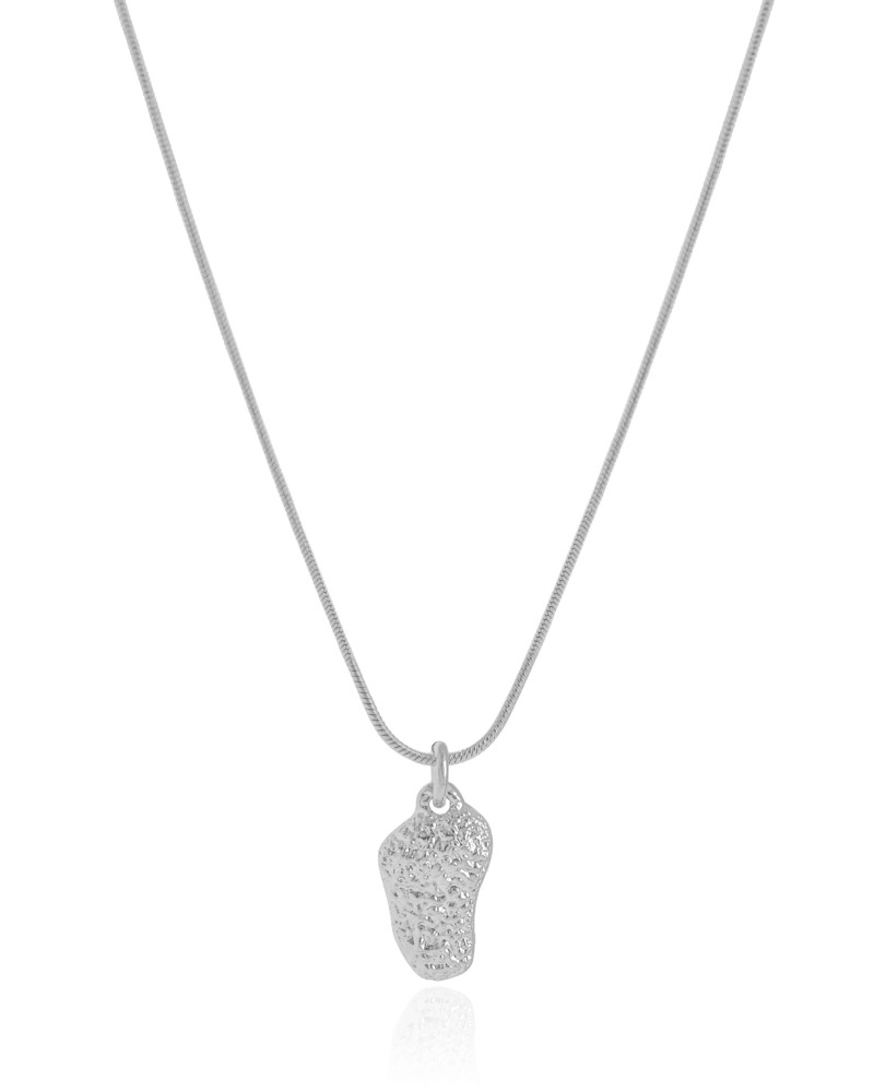 Gargantilha Rabo de Rato Pingente Orgânico Texturizado Ródio Branco - 45 cm