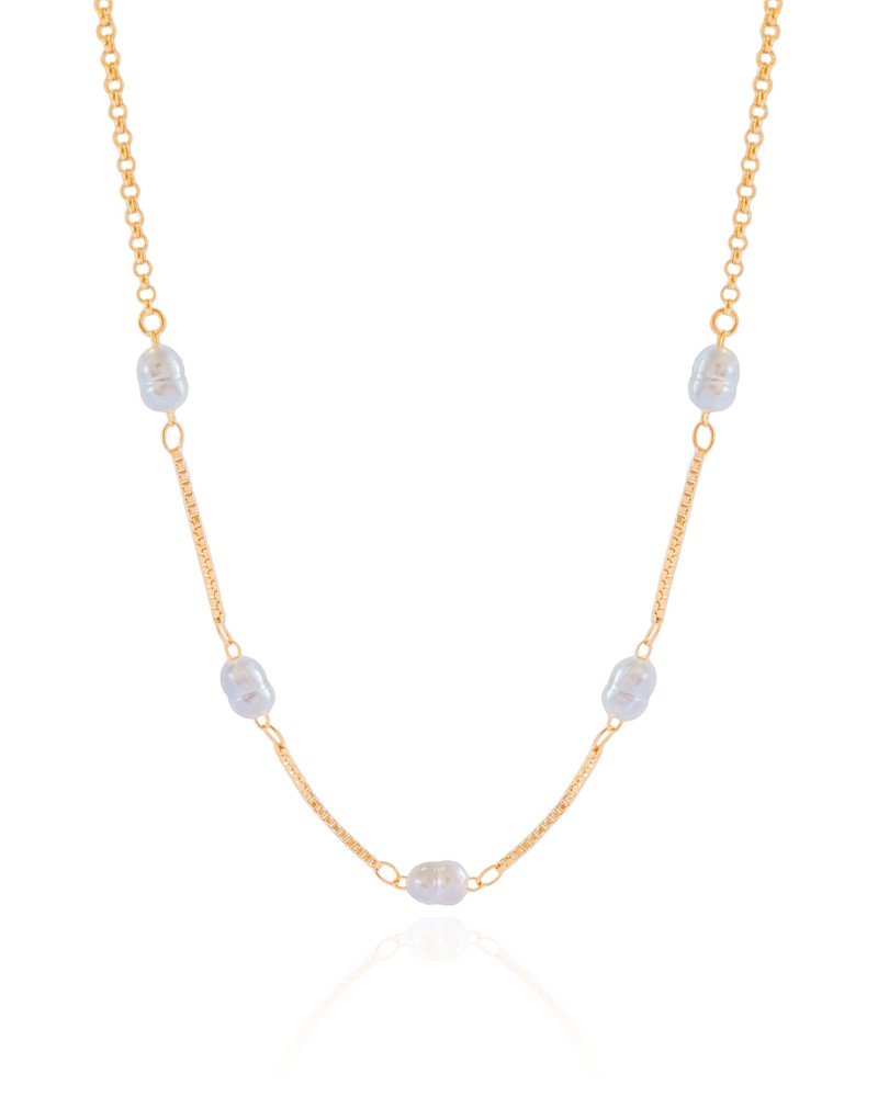 Choker Pérolas Barrocas com Veneziana Banhado  a Ouro 18K