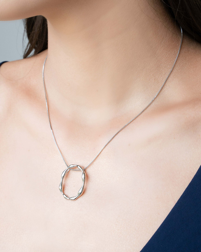 Gargantilha Veneziana Oval Orgânico Ródio Branco - 45 cm