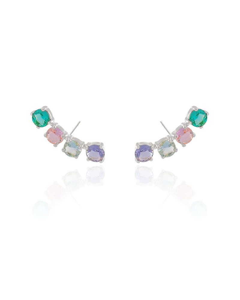 Ear Cuff Pontos de Luz Coloridos 2.9 cm Ródio Branco