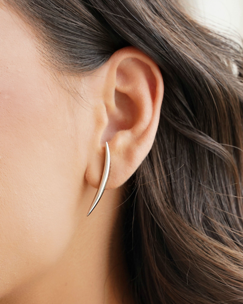 Brinco Fio Abaulado Liso 3.4 cm Ródio Branco