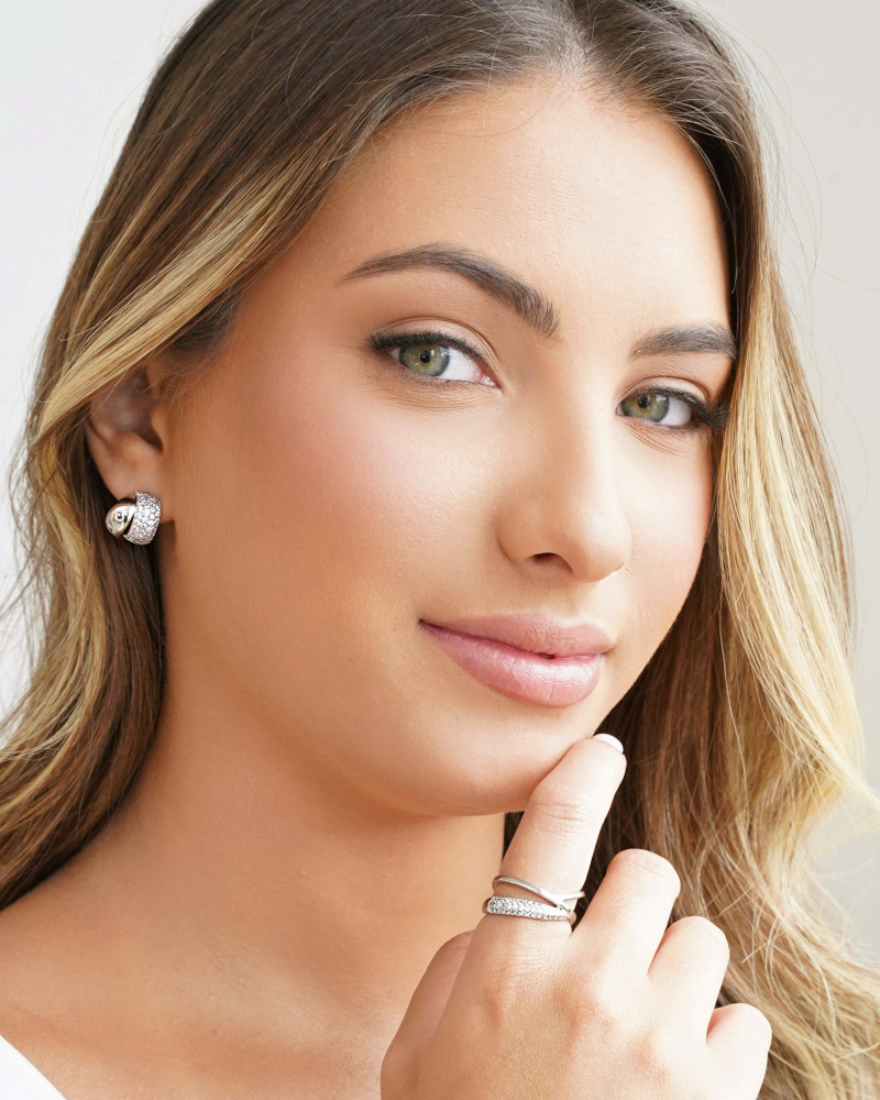 Anel Entrelaçado Cravejado Cristal Tamanho 21 Ródio Branco