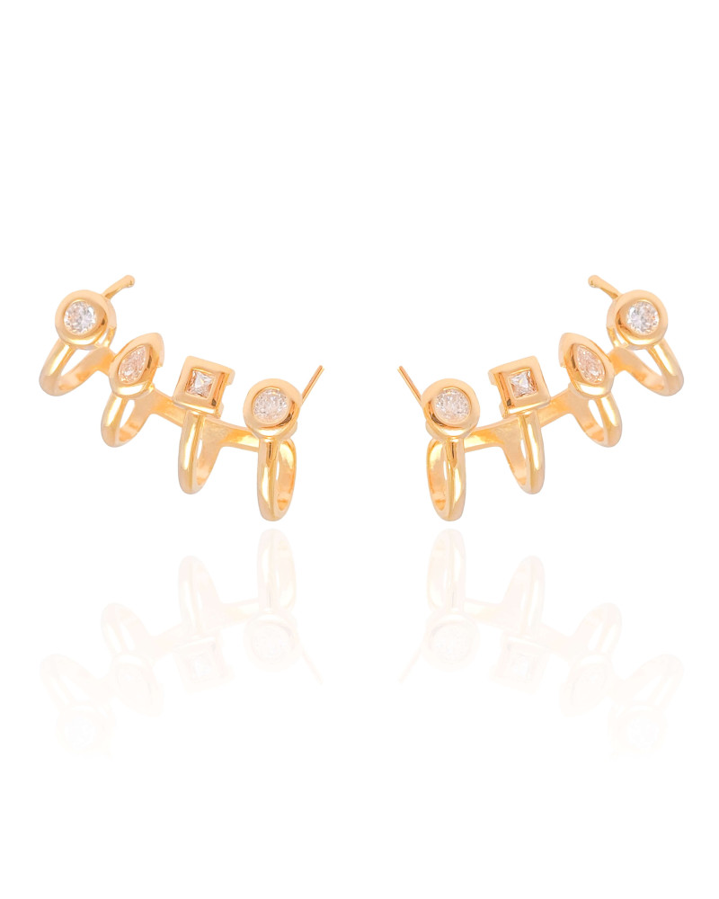 Ear Cuff Geométrico Cristal Banhado a Ouro 18K