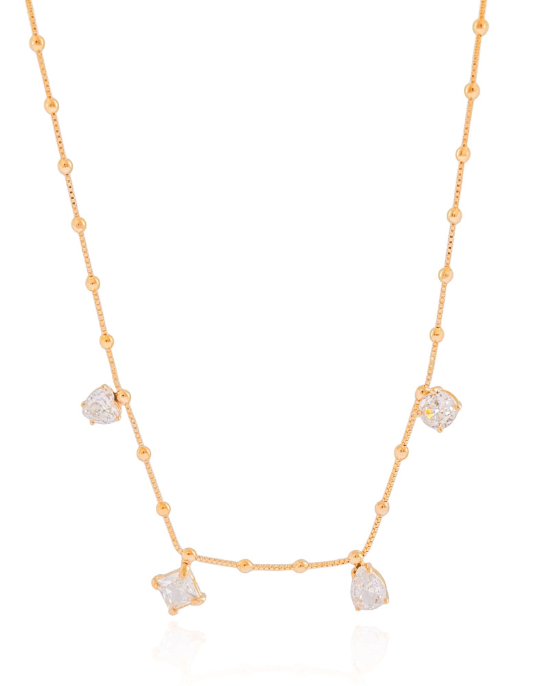 Gargantilha Veneziana Bolinhas Geométricos Cristal Banhado a Ouro 18K - 45 cm