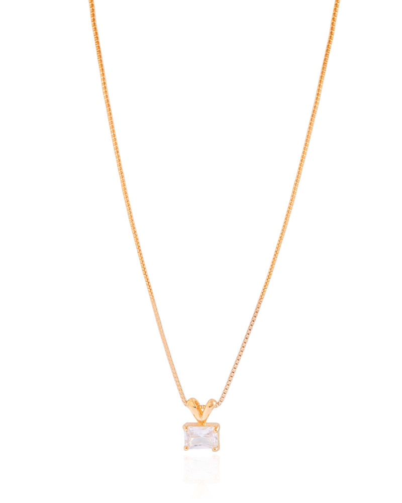 Gargantilha Veneziana Retangular Cristal Banhado a Ouro 18K - 40 cm