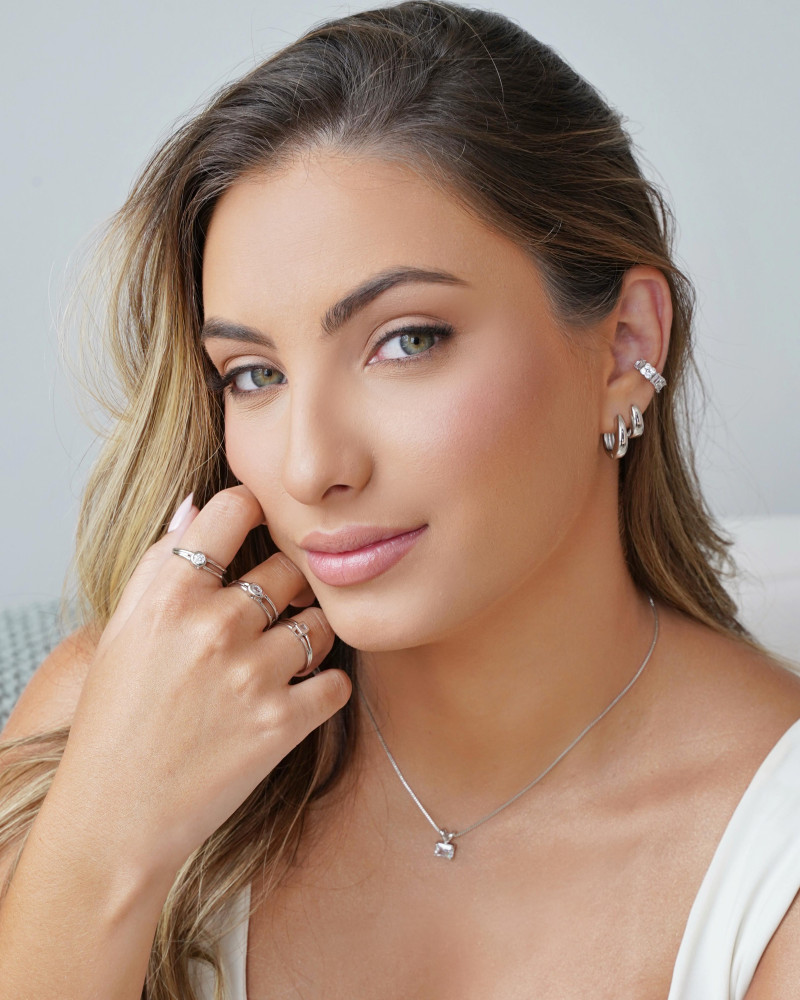 Gargantilha Veneziana Retangular Cristal Ródio Branco - 40 cm