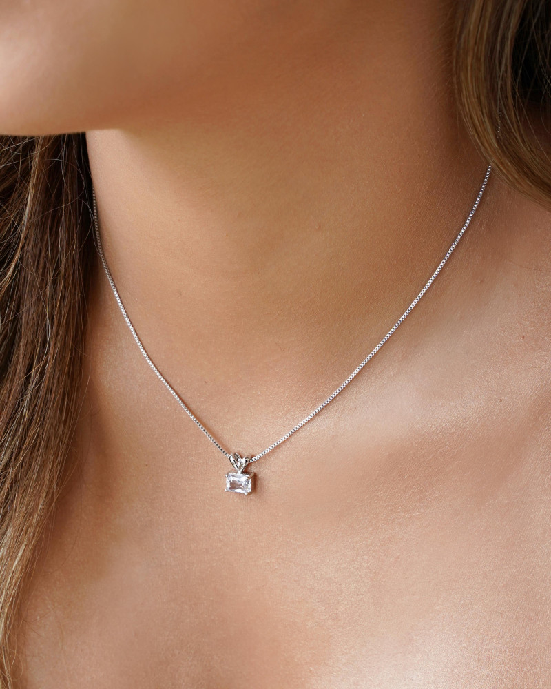 Gargantilha Veneziana Retangular Cristal Ródio Branco - 40 cm