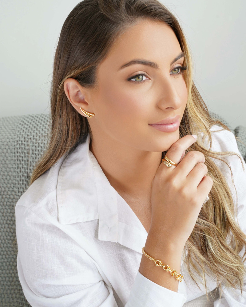 Ear Cuff Gotas Cravejado Cristal 2.3 cm Banhado a Ouro 18K