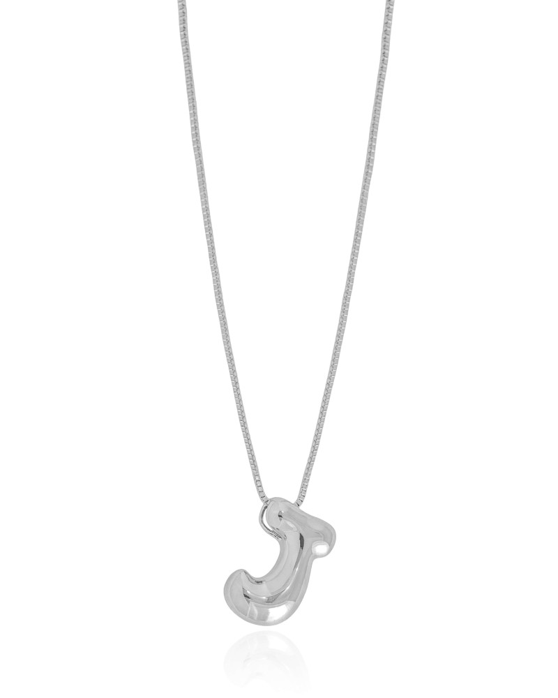 Gargantilha Veneziana Letra J 1.7 cm Bolha Ródio Branco - 45 cm