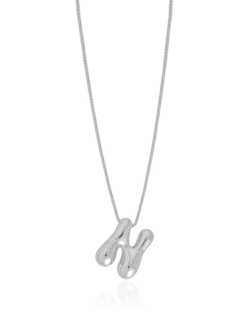 Gargantilha Veneziana Letra N 1.7 cm Bolha Ródio Branco - 45 cm