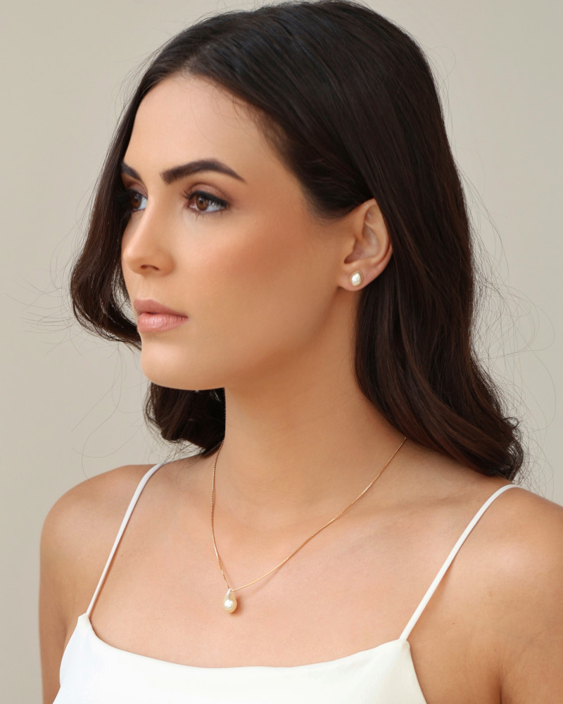 Brinco Gota Pérola 1.0 cm Banhado a Ouro 18K