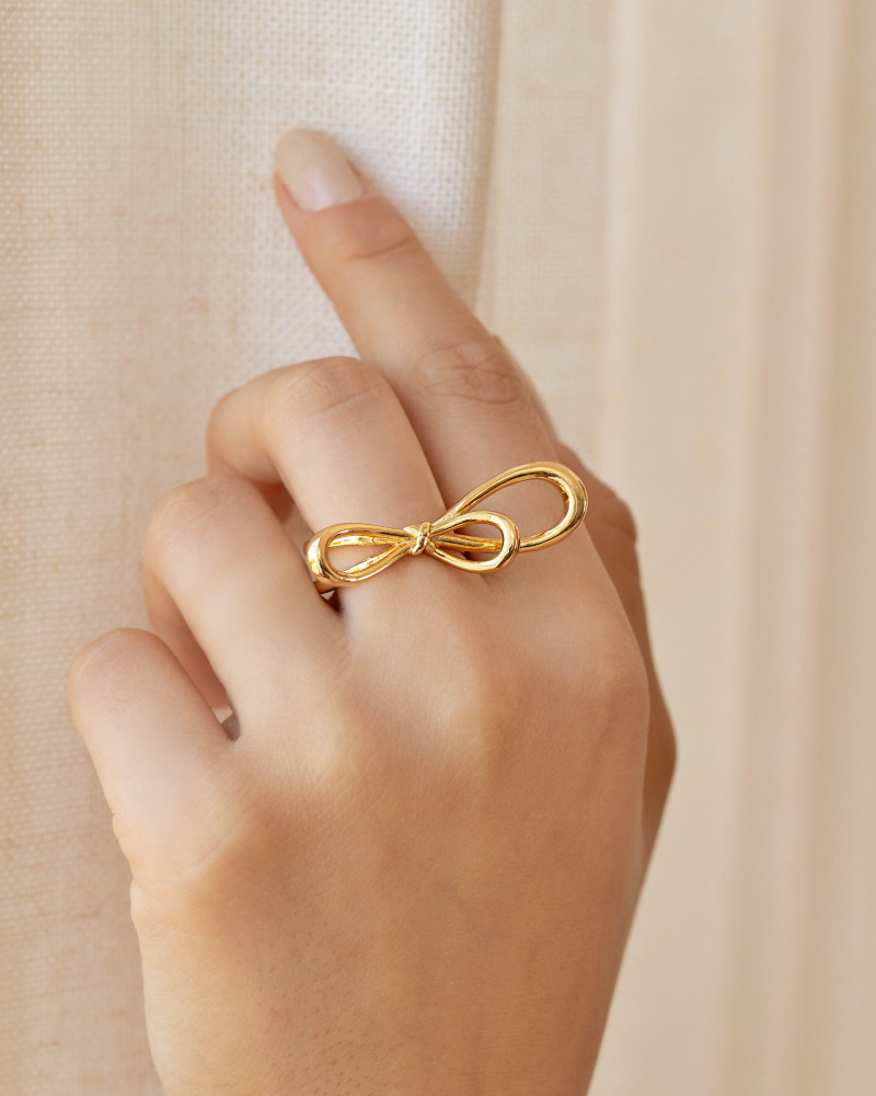 Anel Ajustável Laço Tamanho P Banhado a Ouro 18K