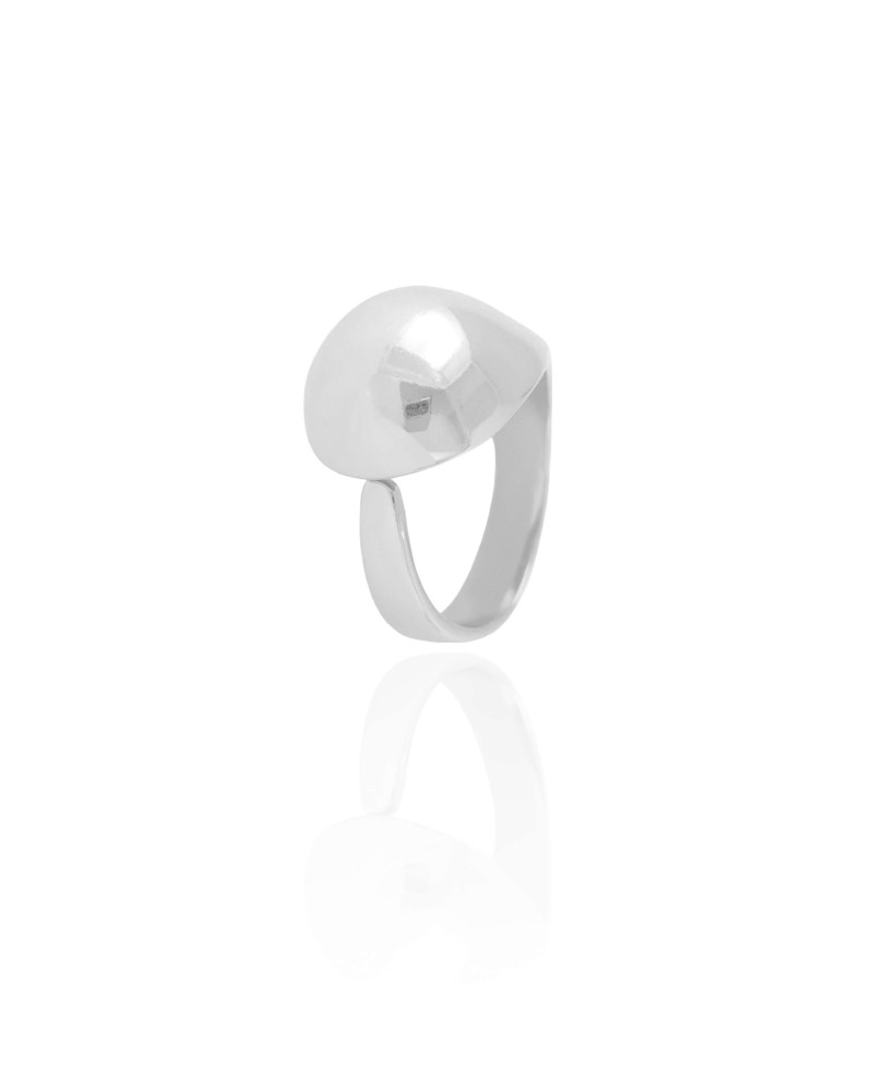 Anel Ajustável Gota Lisa Tamanho G Ródio Branco