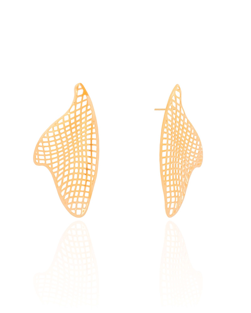Brinco Orgânico Tela 4.3 cm Banhado a Ouro 18K