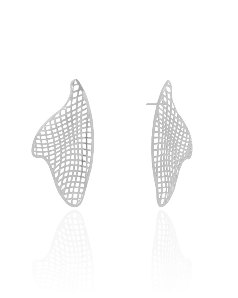 Brinco Orgânico Tela 4.3 cm Ródio Branco