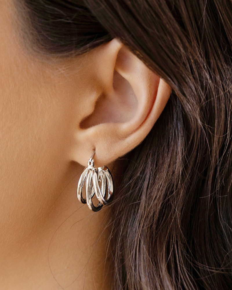 Brinco Argola Fecho Italiano Três Filetes Tubo 2.3 cm Ródio Branco