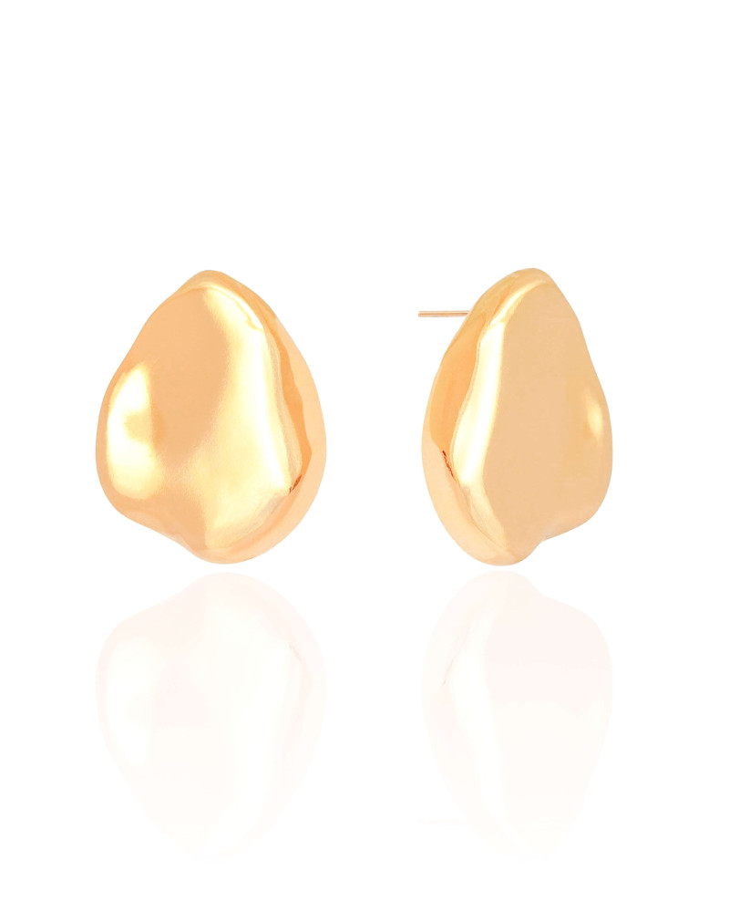 Brinco Orgânico Liso 3.2 cm Banhado a Ouro 18K