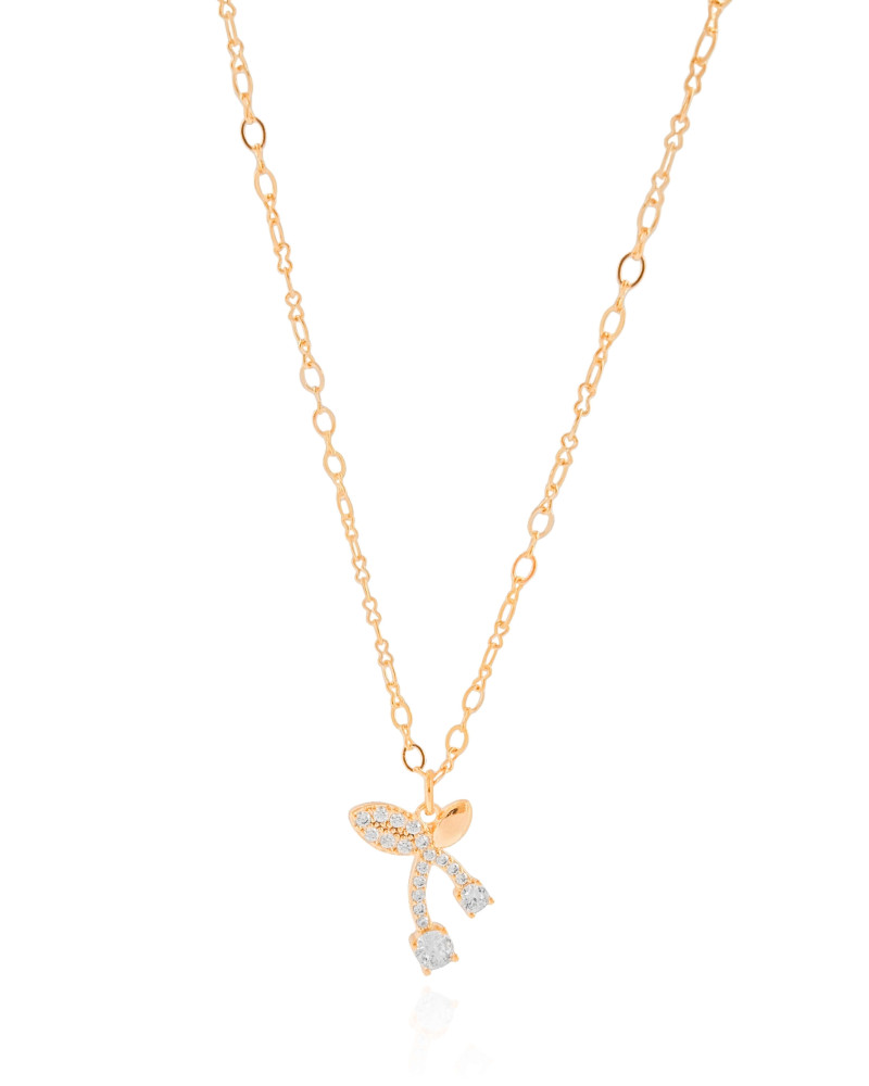 Gargantilha Elos Cereja Cravejado Cristal Banhado a Ouro 18K - 45 cm