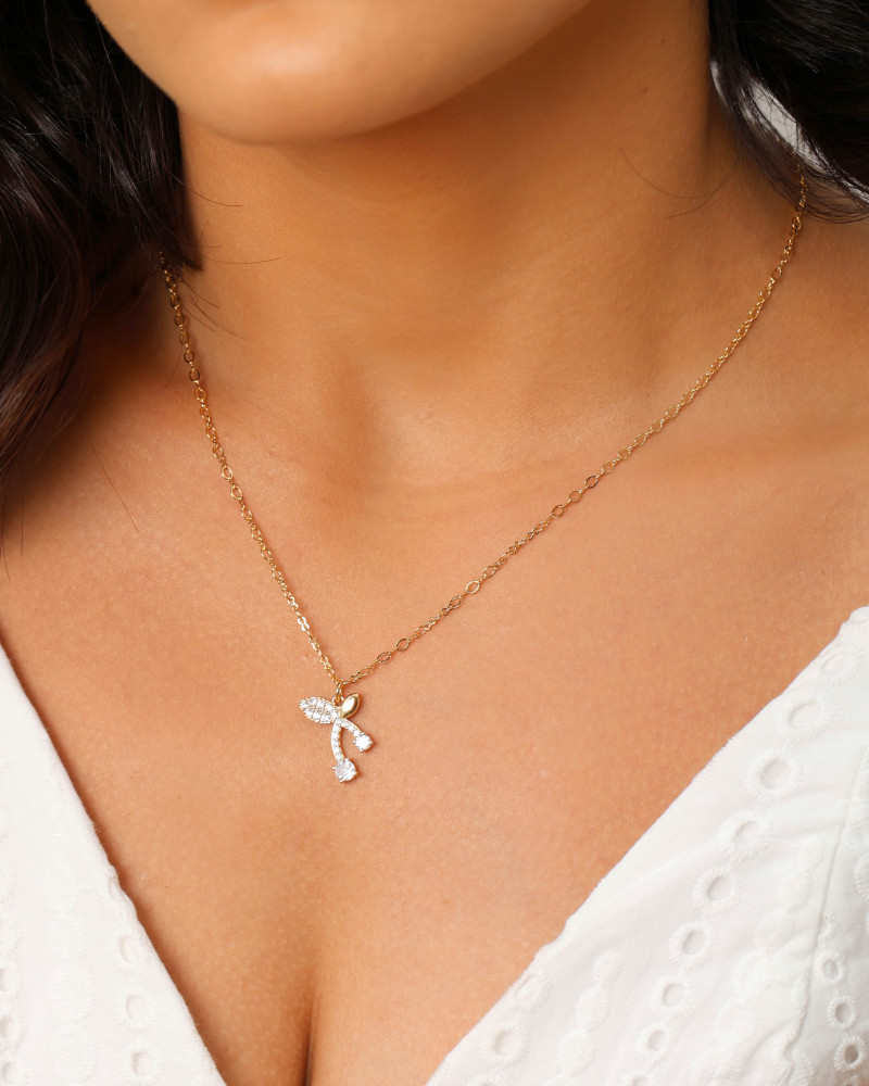 Gargantilha Elos Cereja Cravejado Cristal Banhado a Ouro 18K - 45 cm