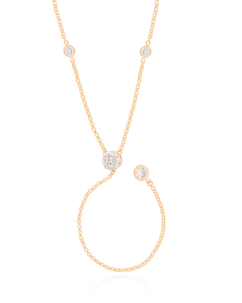 Gargantilha Gravata Elos Pontos de Luz Cristal Banhado a Ouro 18K - 50 cm