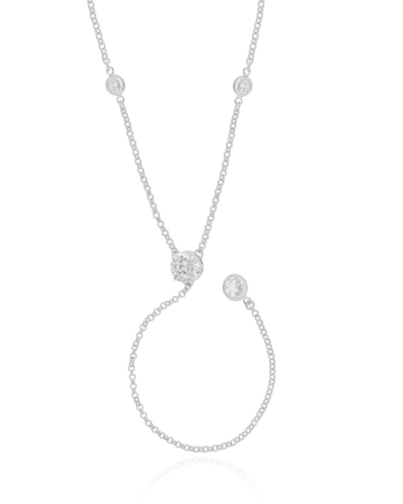 Gargantilha Gravata Elos Pontos de Luz Cristal Ródio Branco - 50 cm