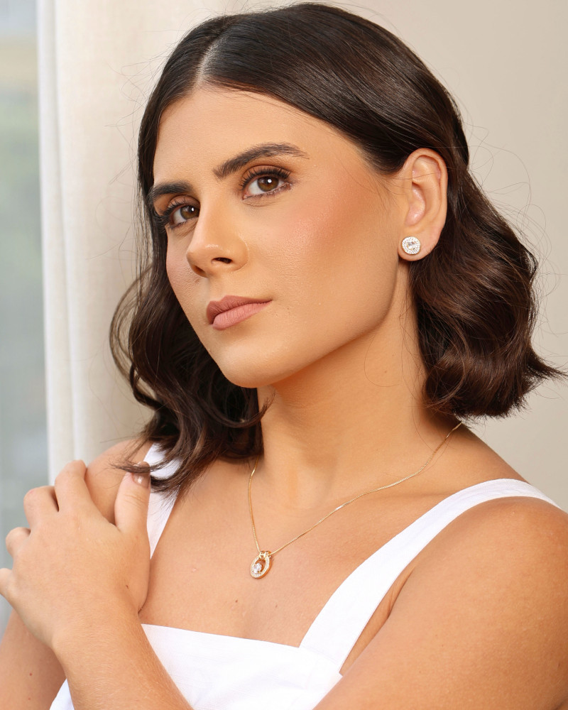 Gargantilha Redondo Cravejado Ponto de Luz Cristal Banhado a Ouro 18K - 45 cm