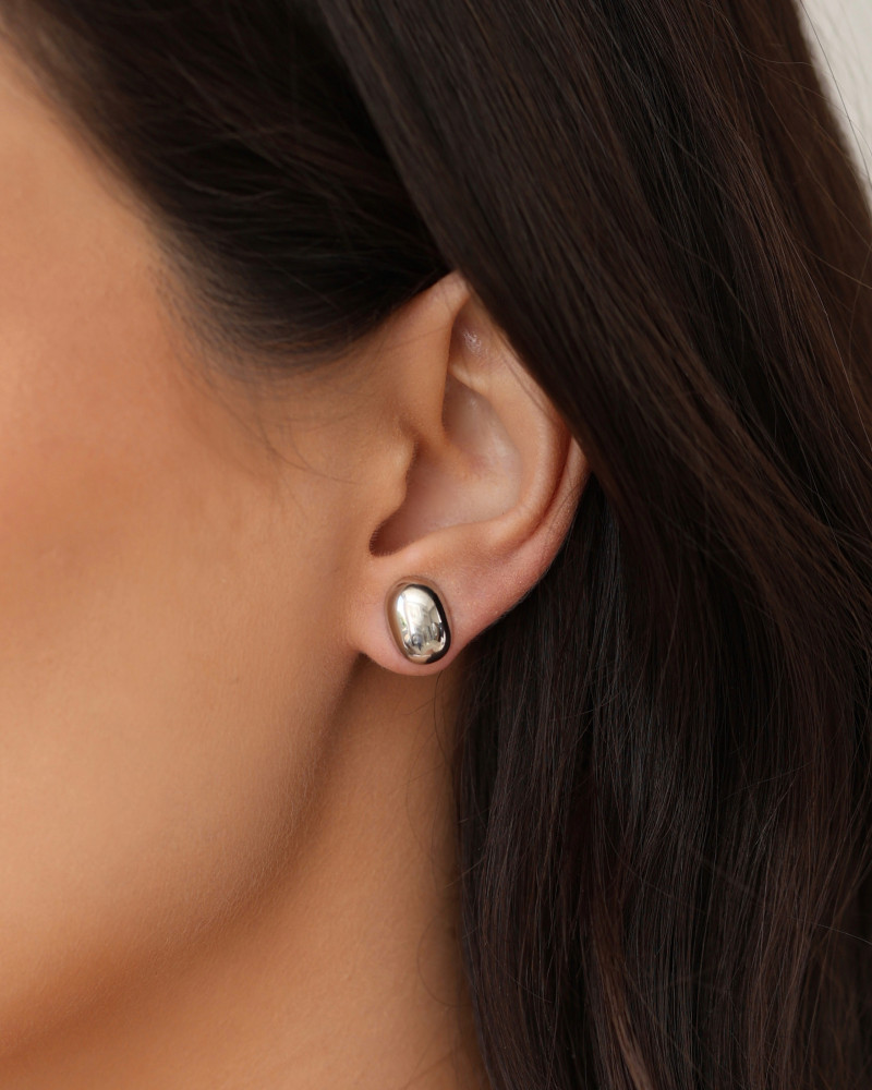 Brinco Oval Liso 1.2 cm Ródio Branco