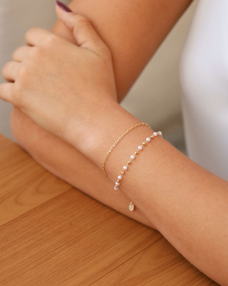 Pulseira Dupla Elos Pérolas Banhado a Ouro 18K