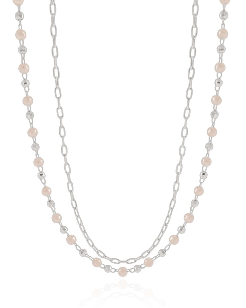 Gargantilha Dupla Elos Pérolas Ródio Branco