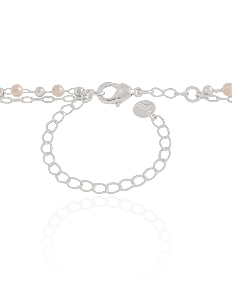 Gargantilha Dupla Elos Pérolas Ródio Branco