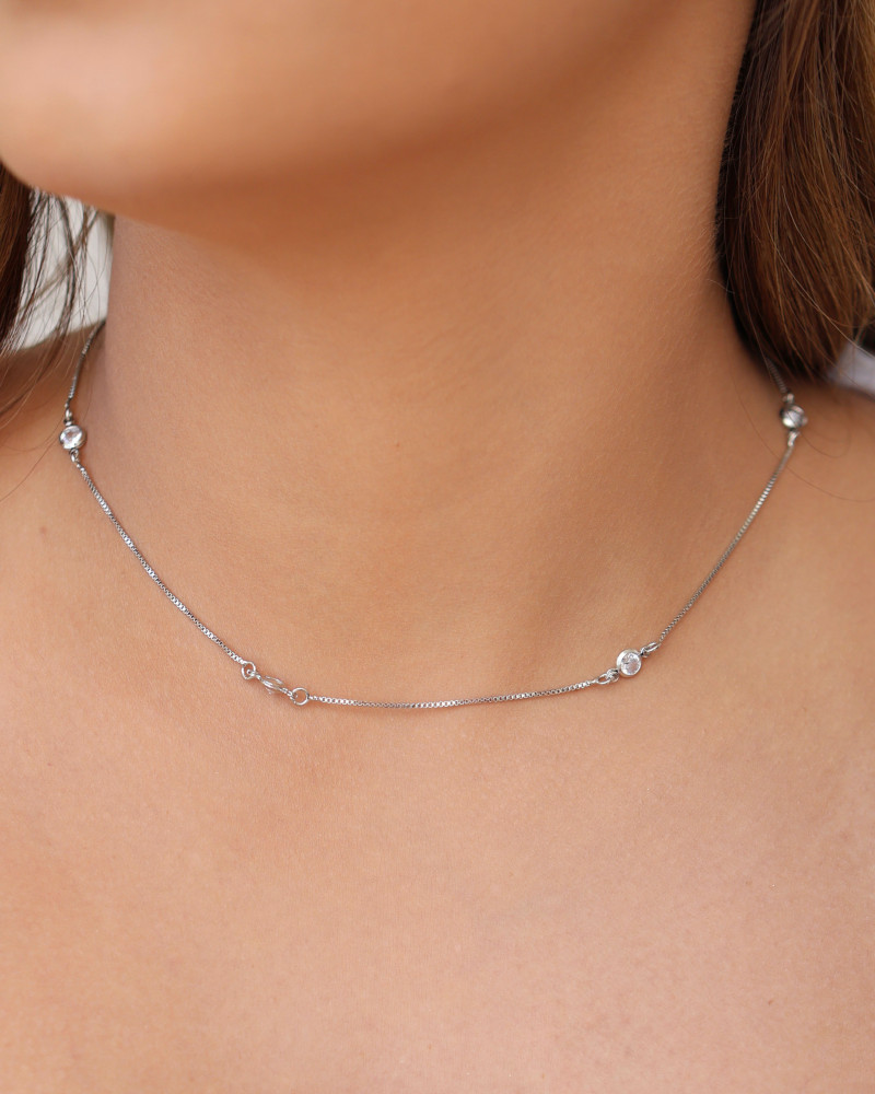 Choker Veneziana Pontos de Luz Cristal Ródio Branco