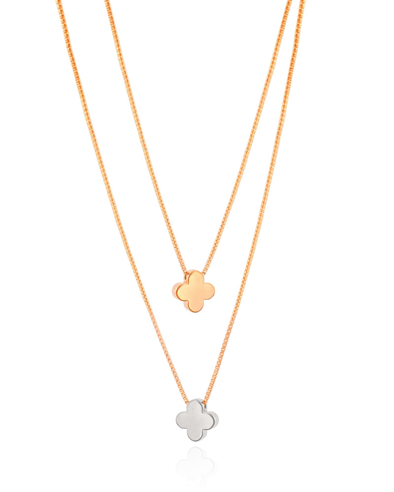 Gargantilha Dupla Trevo Mix de Banhos Banhado a Ouro 18K