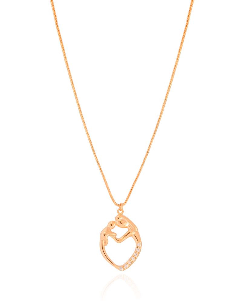 Gargantilha Mãe e Filho Cravejado Cristal Banhado a Ouro 18K - 45 cm