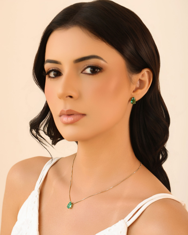 Conjunto Gota Turmalina Ródio Branco