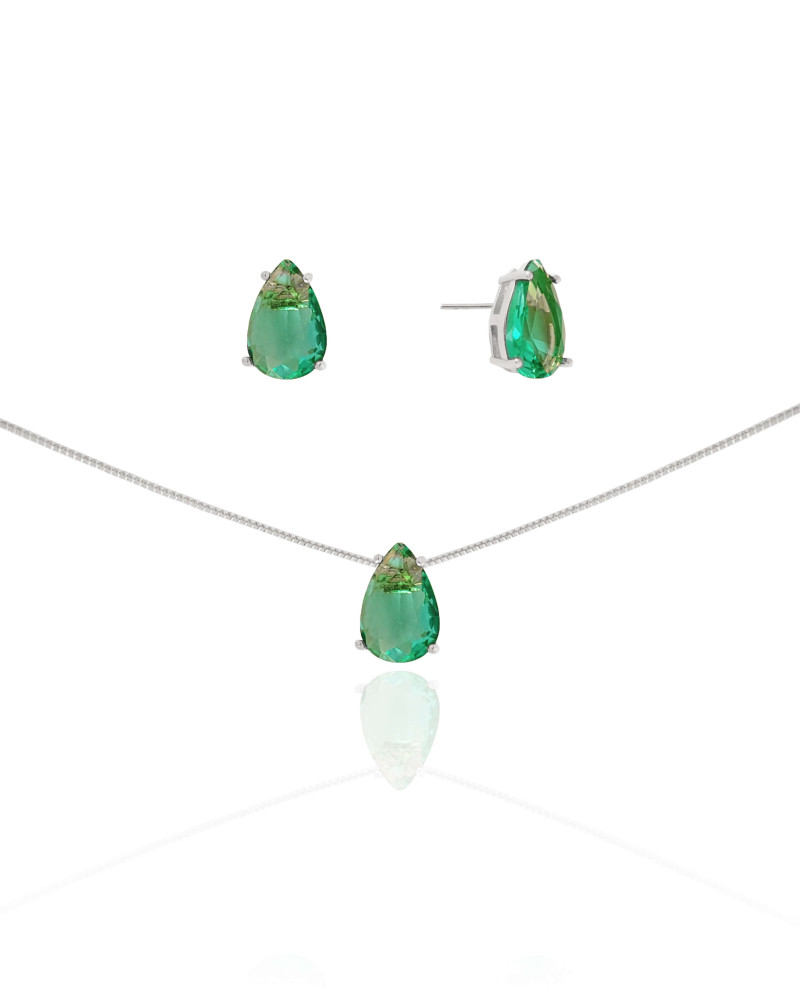 Conjunto Gota Turmalina Ródio Branco