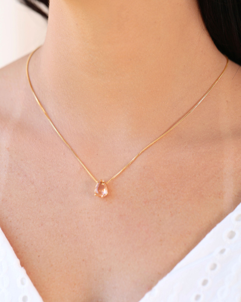 Conjunto Gota Morganita Banhado a Ouro 18K