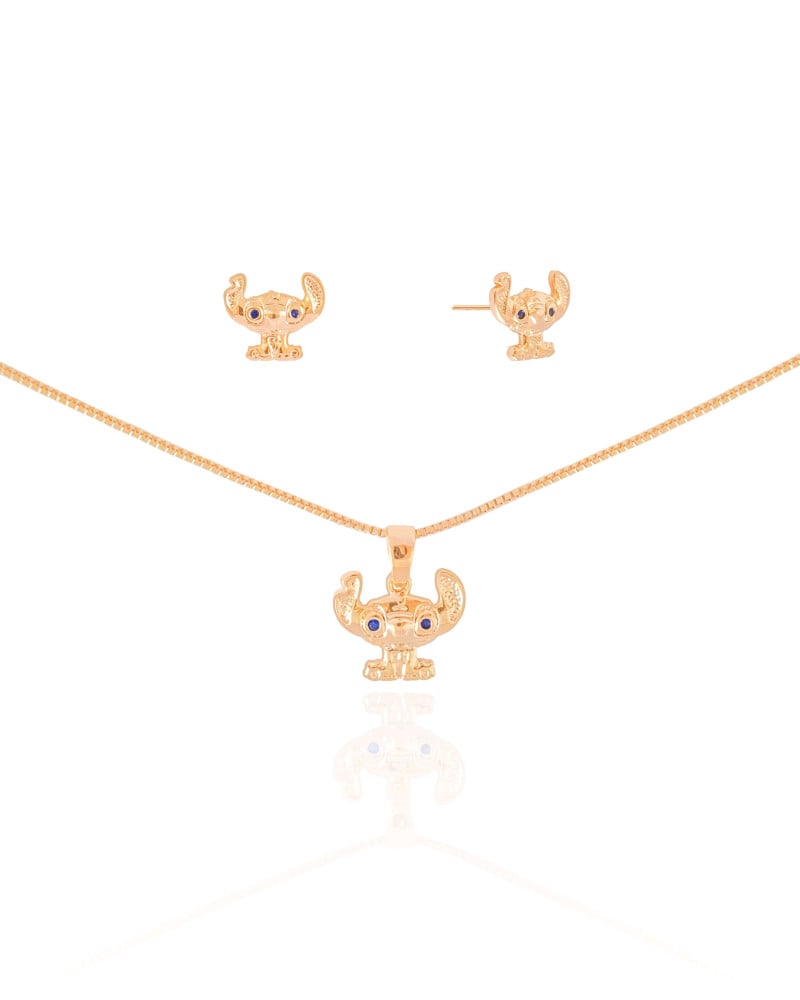 Conjunto Infantil Stitch Banhado a Ouro 18K