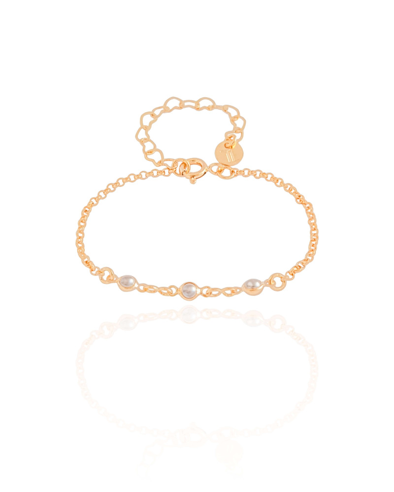 Pulseira Infantil Pérolas 3 mm Banhado a Ouro 18K