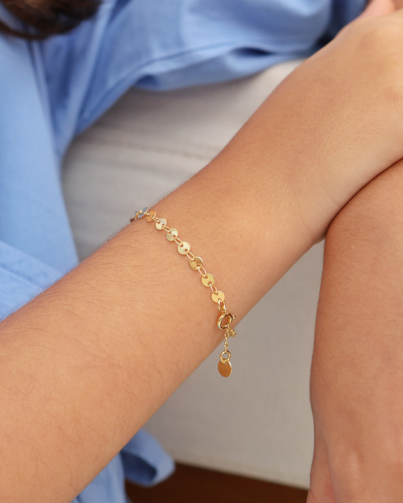 Pulseira Infantil Plaquinhas Redondas Banhado a Ouro 18K