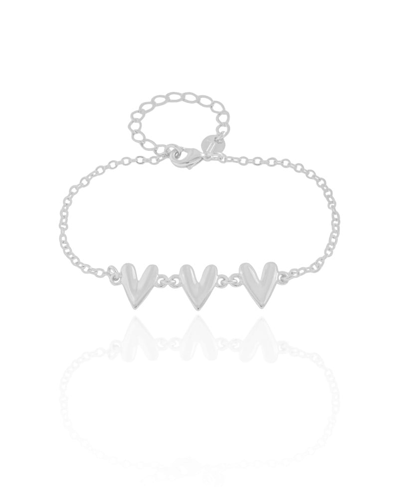 Pulseira Elos Corações Lisos Ródio Branco