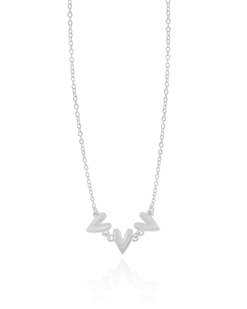 Choker Elos Corações Lisos Ródio Branco